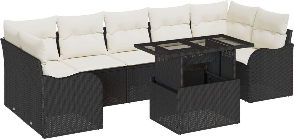 Möbel 8-teiliges Garten Sofa Set mit Kissen Schwarz Poly-Rattan, 2-Sitzer Garten Sofa mit Stauraum & Kissen Schwarz Poly-Rattan - Gartensofas 3357150