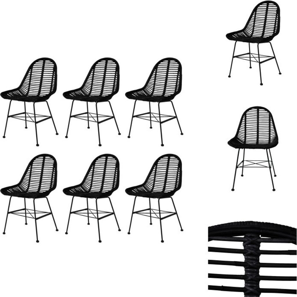 vidaXL Esszimmerstühle 6 Stk. Schwarz Natur Rattan - Esszimmerstühle