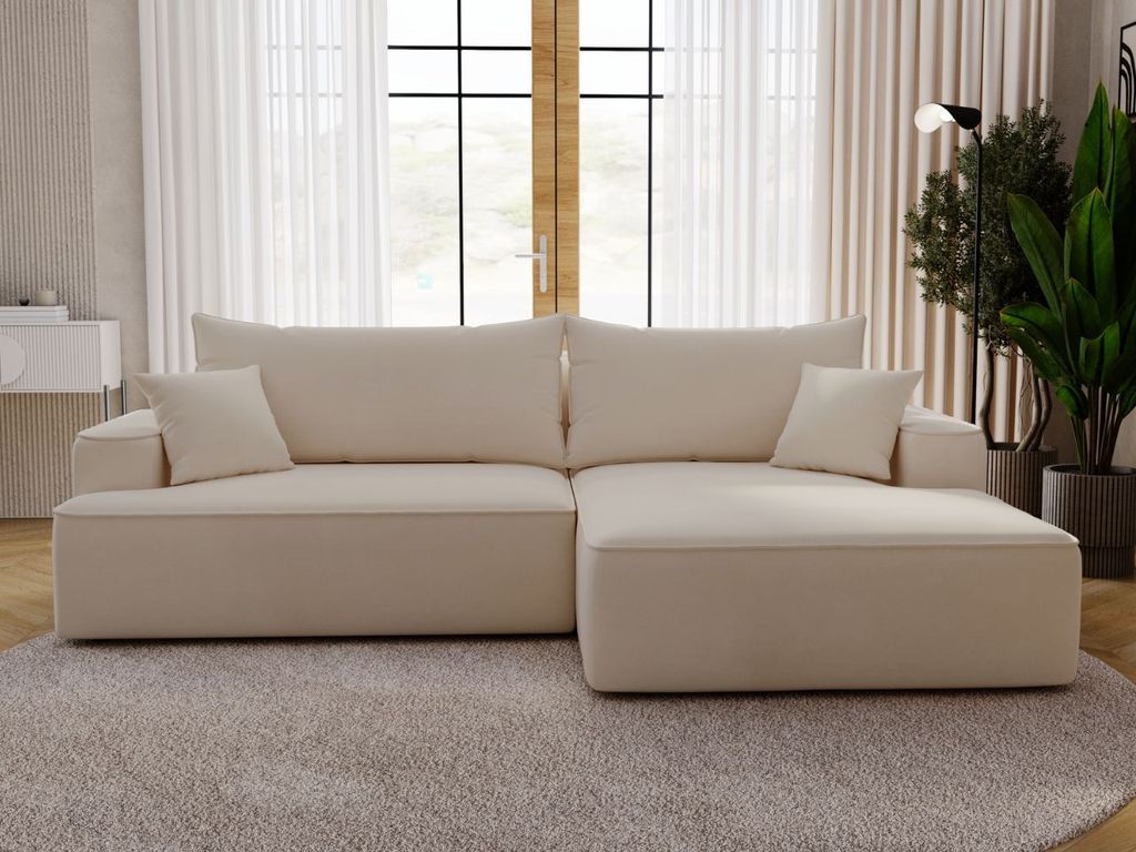 GrainGold Ecksofa L-Form Rechts California - Ecksofa mit Schlaffunktion, Bettkasten - Moderne Ecksofa, Wohnzimmer Ecksofa - Eckcouch Beige (Komodo 11)