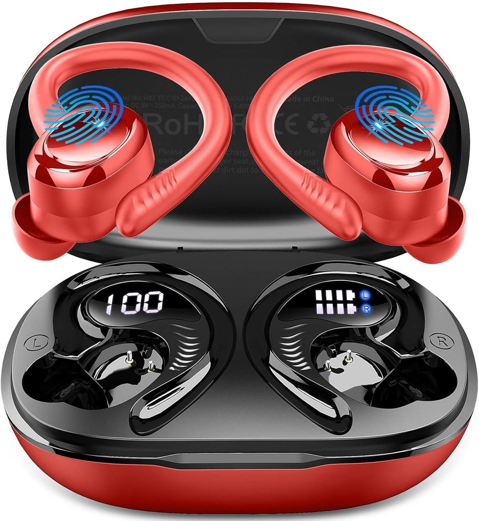 Bluetooth 5.4 Kopfhörer Sport, 2026 Neu In Ear Kopfhörer Kabellos Bluetooth mit 6D Stereo/4 ENC Mic, 50H Noise Cancelling Ear buds, Over-Ear Spor...