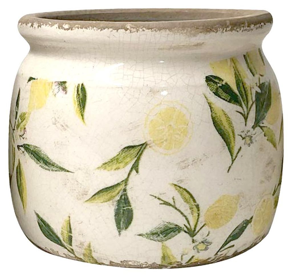 Clayre & Eef Blumentopf Ø 15x13 cm Gelb Grün Keramik Produktbild 