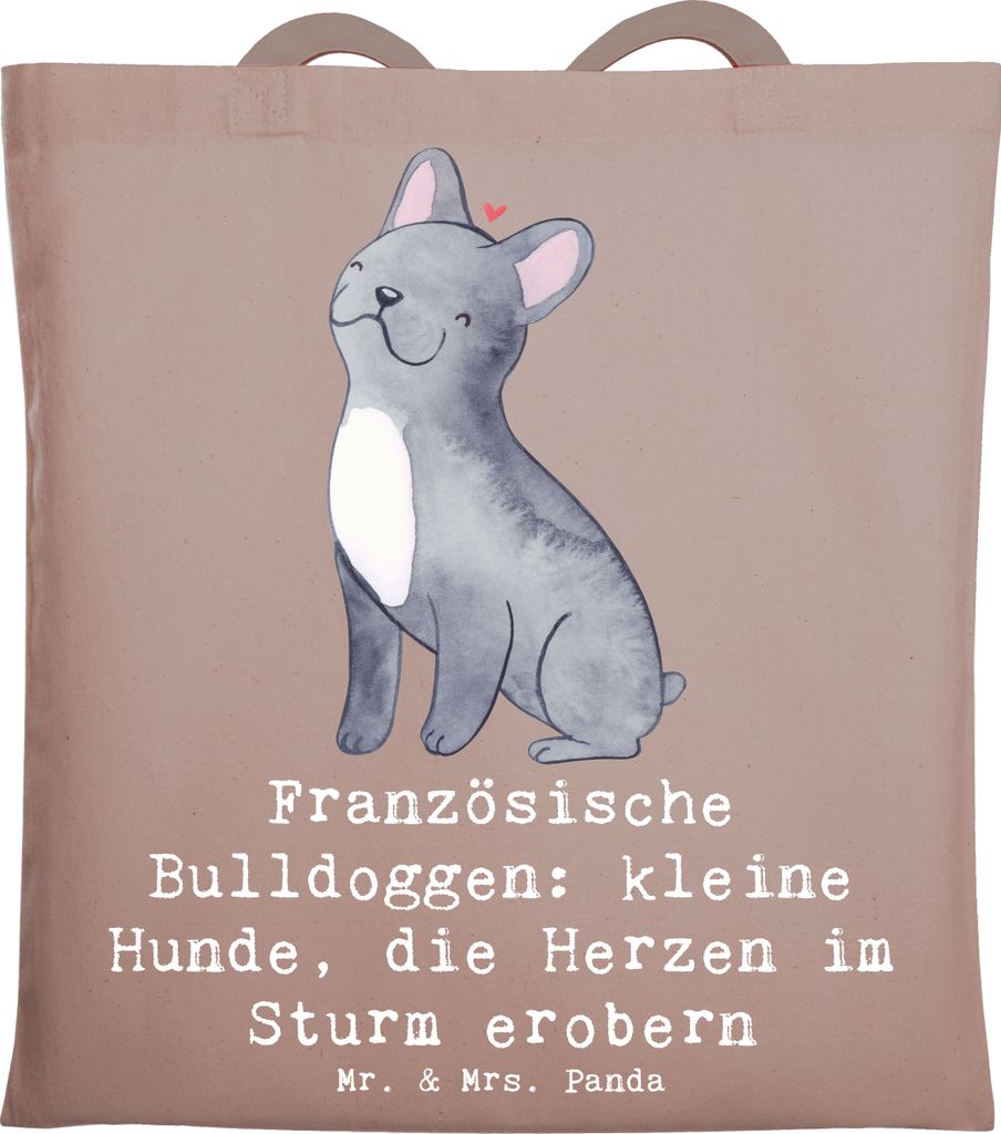 Mr. & Mrs. Panda Schultasche Französische Bulldogge - Braun Pastell - Geschenk, Einkaufstasche, Hunderassen, Baumwolltasche, Tasche, Shopping, Hun...