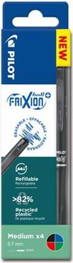 Tintenroller "Frixion Ball +", 4 Farben, Set, 0,35 mm, radierbar, Druckmechanismus, PILOT 448105