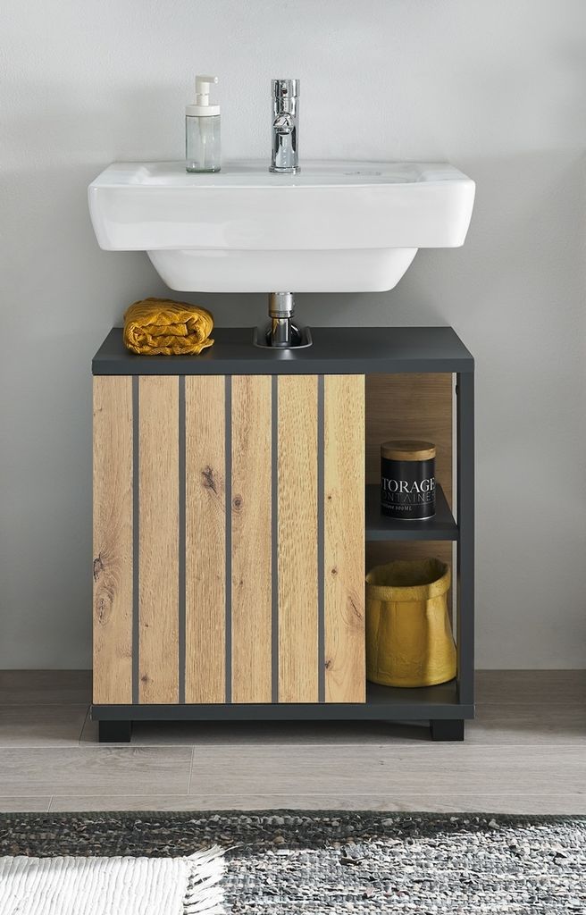 NIZZA Badezimmer Waschbeckenunterschrank in Graphit, Artisan Eiche Optik - Bad Unterschrank Badezimmerschrank mit viel Stauraum - 60 x 60 x 37 cm (...