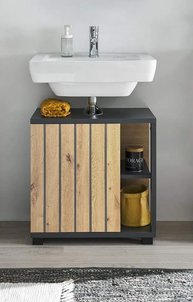 Meuble sous vasque NIZZA 60cm en graphite et chêne artisan pour salle de bain