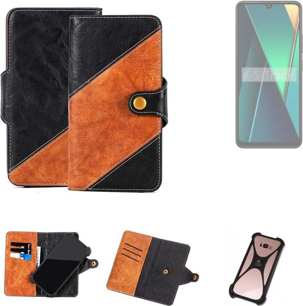 K-S-Trade Handyhülle Schutzhülle Bookstyle Case Wallet-Case kompatibel mit POCO C75 Handy Cover Bumper Klapphülle schwarz hellbraun 1x