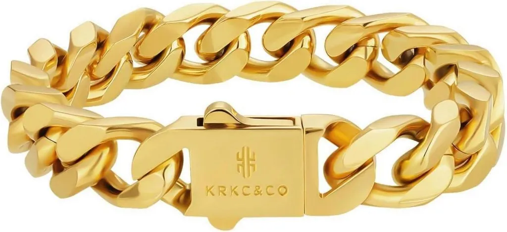 Bracciale Cubano Uomo Oro 18K Acciaio Inox 12mm - Gioielleria Online