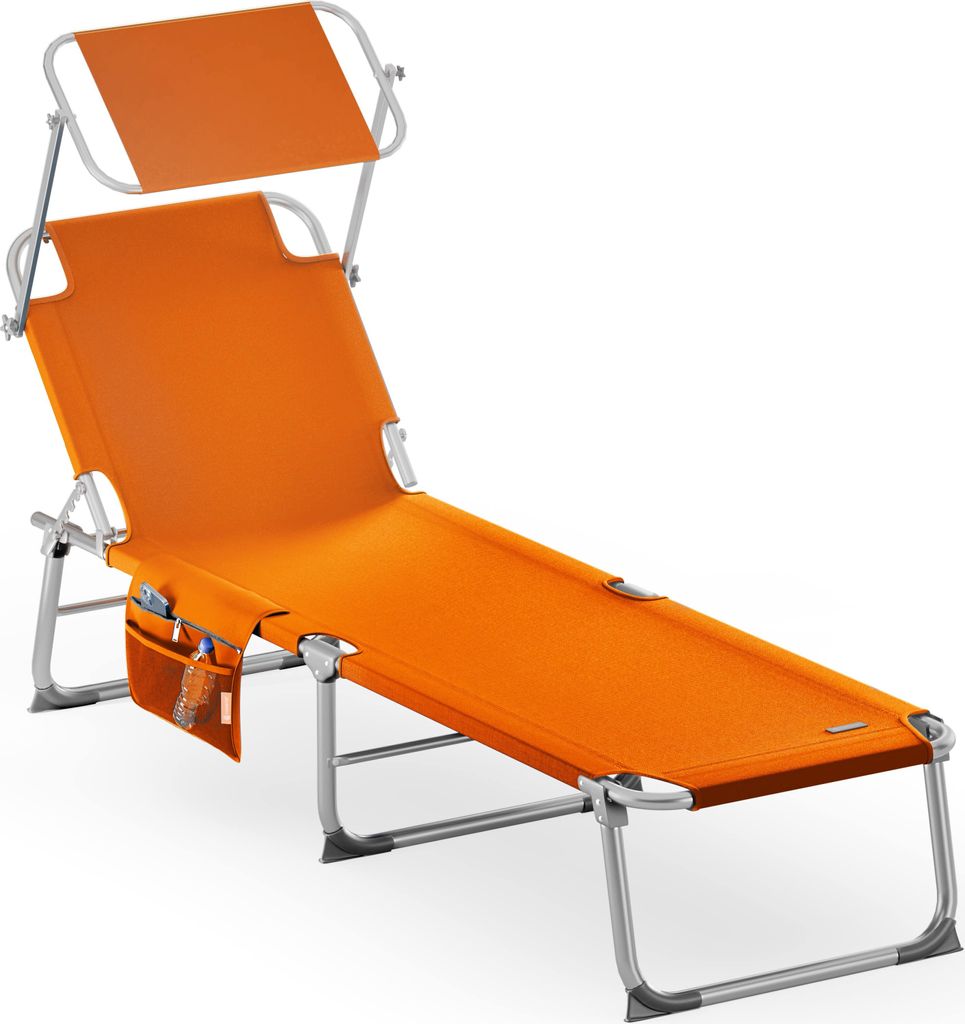 CASARIA Sonnenliege Klappbar Wetterfest Gartenliege Mit Dach Seitentasche Tragegriff 150kg Belastbar 190cm Aluminium Liegestuhl Garten Faltbar Or...