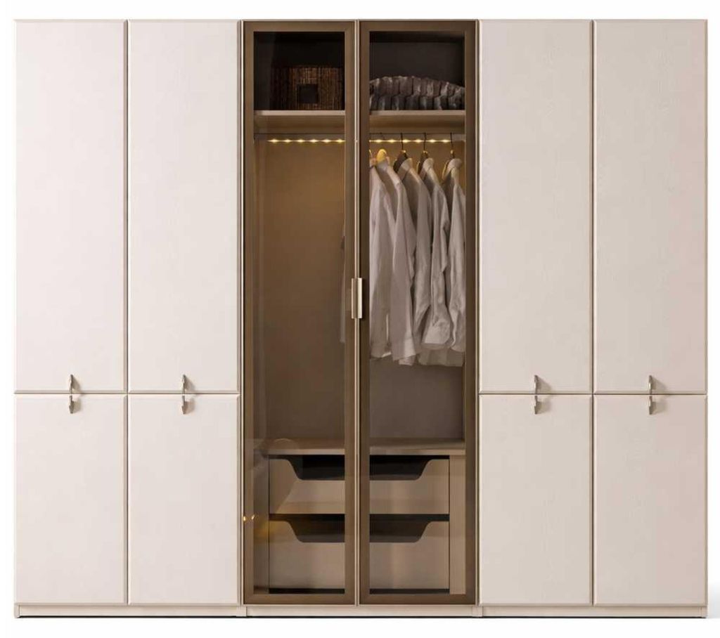 Bett Nachttisch Kleiderschrank Stil modern Farbe beige neu Holz Glas
