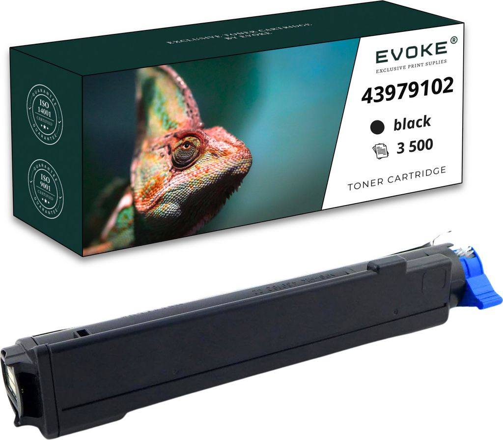 A toner cartridge and its packaging are shown.