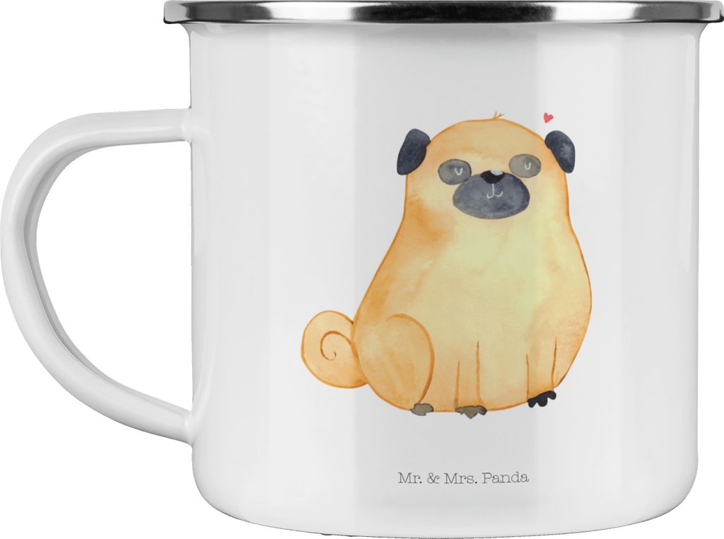 Mr. & Mrs. Panda Pott Mops - Weiß - Geschenk, Emaille Becher, Hundeliebe, Hund, Knuffig, Teetasse, Kaffeepott, Campingtasse, Liebe, Sprüche, Tasse