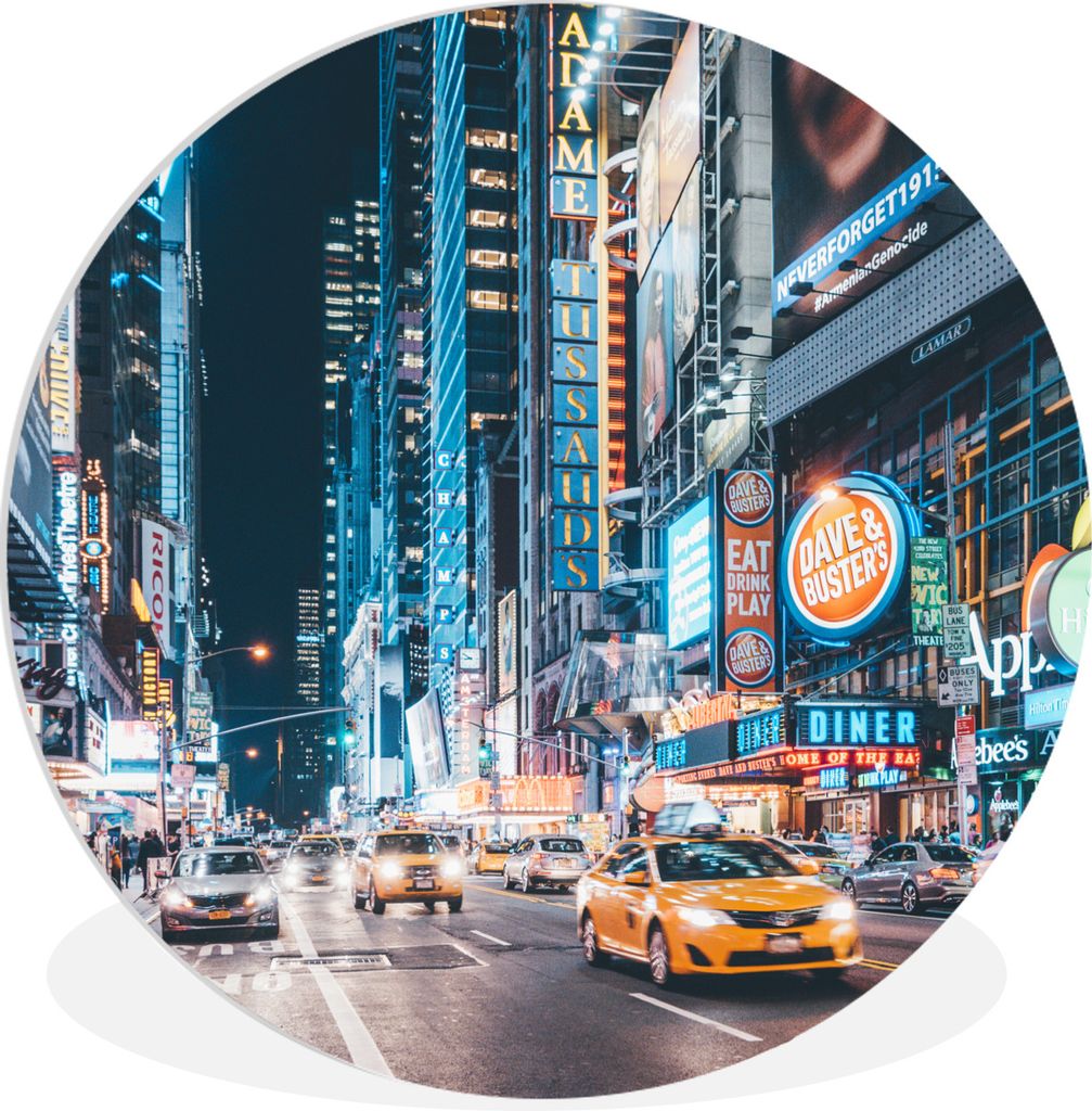 MuchoWow Rundes Wandbild - Runde Bilder New York - Taxi - Times Square Ø 60 cm Kreis Wanddekoration Kunststoff - Wandkreis - Wandschmuck - Wand ...