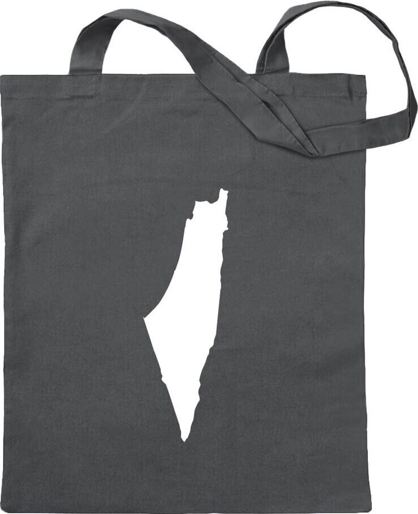 Kiwistar - Baumwolltasche - stahlgrau - Palästina Umriss Kontur - Tragetasche Stoffbeutel Umhängetasche langer Henkel
