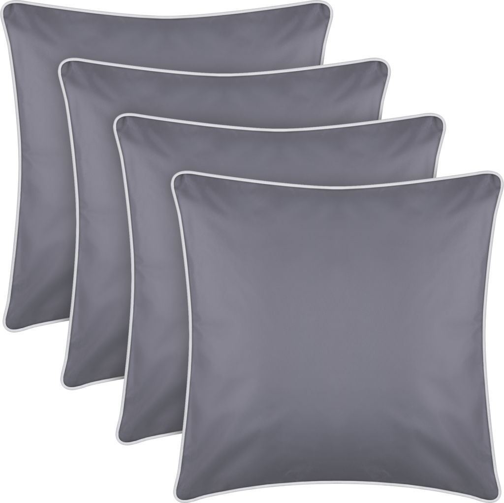 Outdoor Kissen mit Paspel 4er Pack (45 x 45 cm) Dunkelgrau - Dekokissen Garten Reißverschluss - Schmutz- und Wasserabweisend - Abnehmbarer Bezug