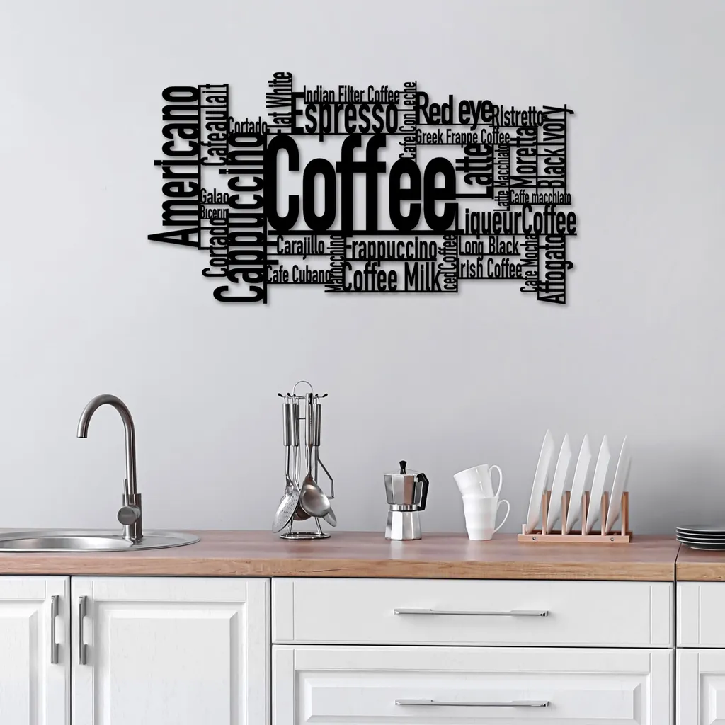 Décoration murale métal Wallity Coffee Or What ? Noir 86 x 47 cm
