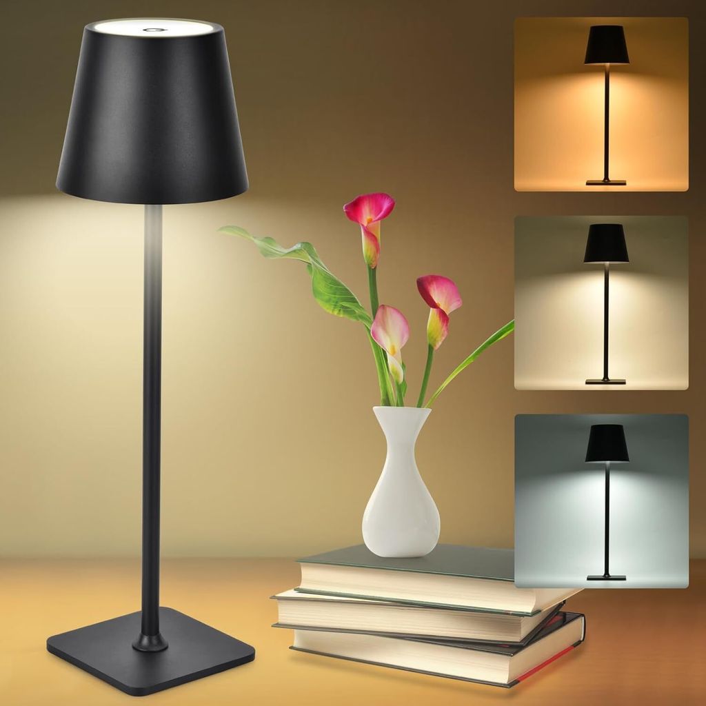 LED Nachtlichter Tischlampe Kabellos Touch Dimmbar 3 Farben Nachttischlampe 3600mAh wiederaufladbar LED-Schreibtischlampe