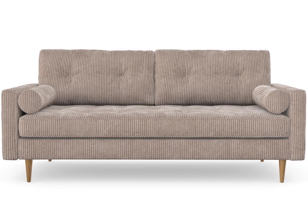 Esme II 3-Sitzer-Sofa, Massivholzkonstruktion, skandinavischer Stil, gestepptes Sitzkissen, Hohe Beine aus Eichenholz, gewachst, Cord-Stoff Poso 2 ...