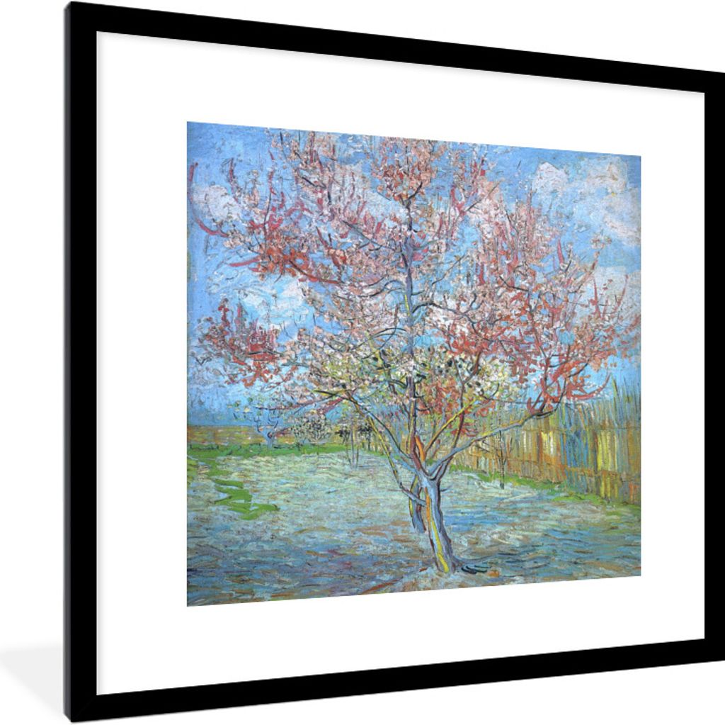 MuchoWow Gerahmtes Poster Der rosa Pfirsichbaum - Gemälde von Vincent van Gogh 40x40 cm - Poster mit Schwarzem Bilderrahmen Wandposter Rahmen Fo...