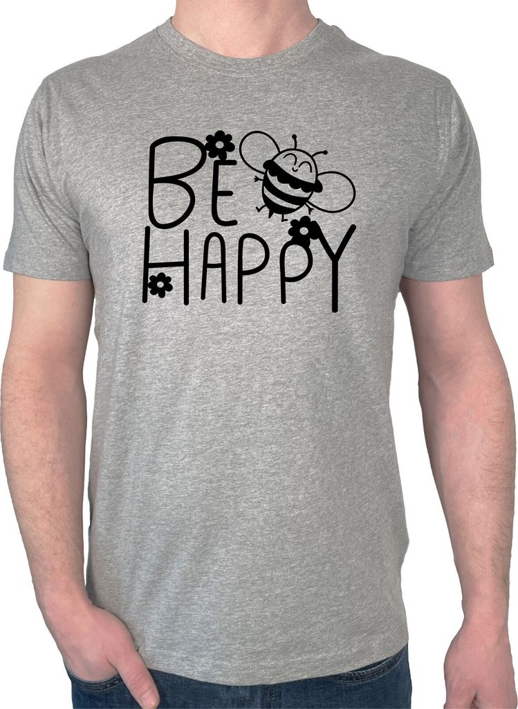 Huuraa Herren T-Shirt Be Happy Biene L Sport Grey Bio Baumwolle Fairtrade Herrenshirt Geschenkidee