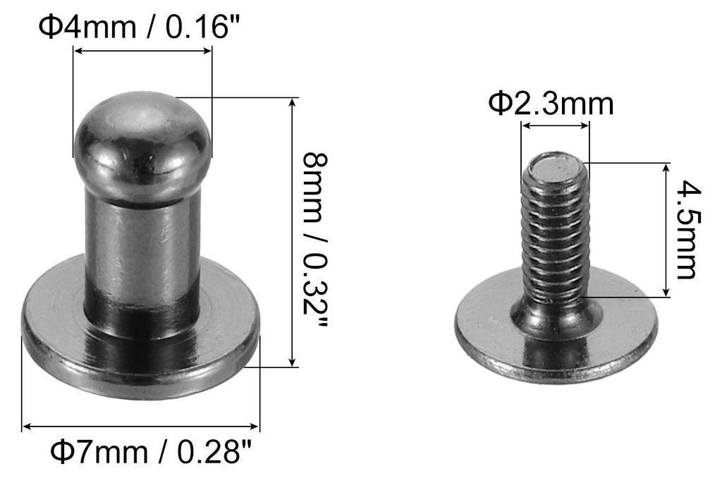 20 Stš¹ck Messing Kugelkopf Nieten, 4mm Durchmesser Hohlnieten Ledernieten, Schraubverschluss Knopf Nippelniet fš¹r Leder DIY Lederhandwerk, Sc...