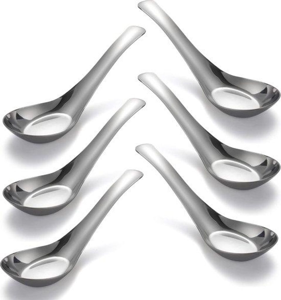 Edelstahl-Esslöffel-Set von 6 groß für Suppe, Dessert, Reis, Nudeln