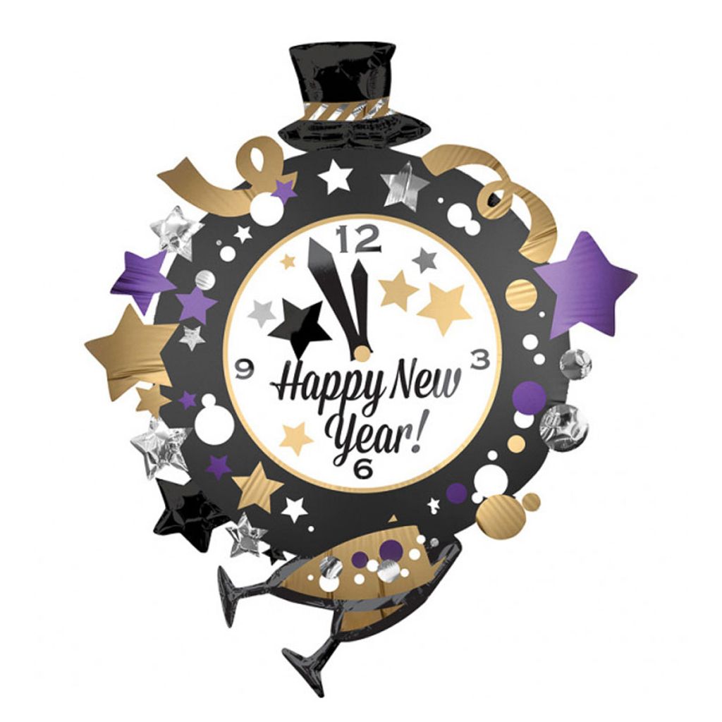 Anagram|amscan SuperShape Neujahrs-Uhr Folienballon P35 verpackt 76 x 88cm