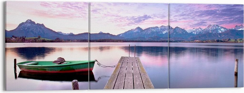 Bild auf Leinwand - Leinwandbild - See Berge Wasser - 150x50cm - Wand Bild - Wanddeko - Wandbilder - Leinwanddruck - Bilder - Kunstdruck - Wanddeko...