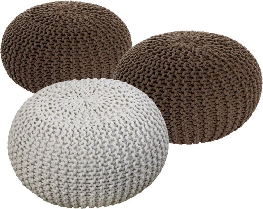 Soma Sitzhocker Pouf Hocker SET 3 Stück Grobstrick-Optik Ø 55 cm (BxHxL) 55 x 37 x 55 cm braun & braun & natur