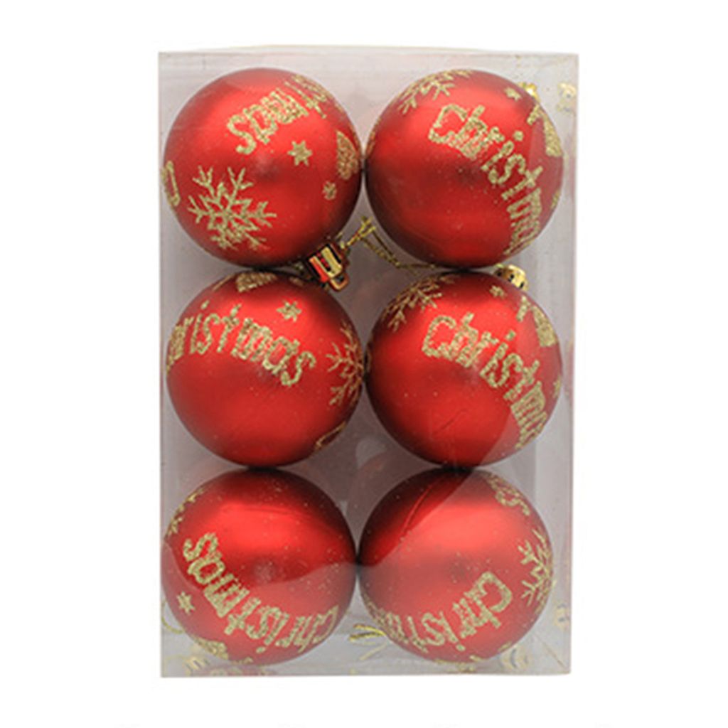 6pcs Weihnachtskugeln Festliche exquisite Nachbildungative glitzerne Weihnachtsbaumbrieffarbe gestrichene Bälle Nachbildung für Weihnachten-B Rot