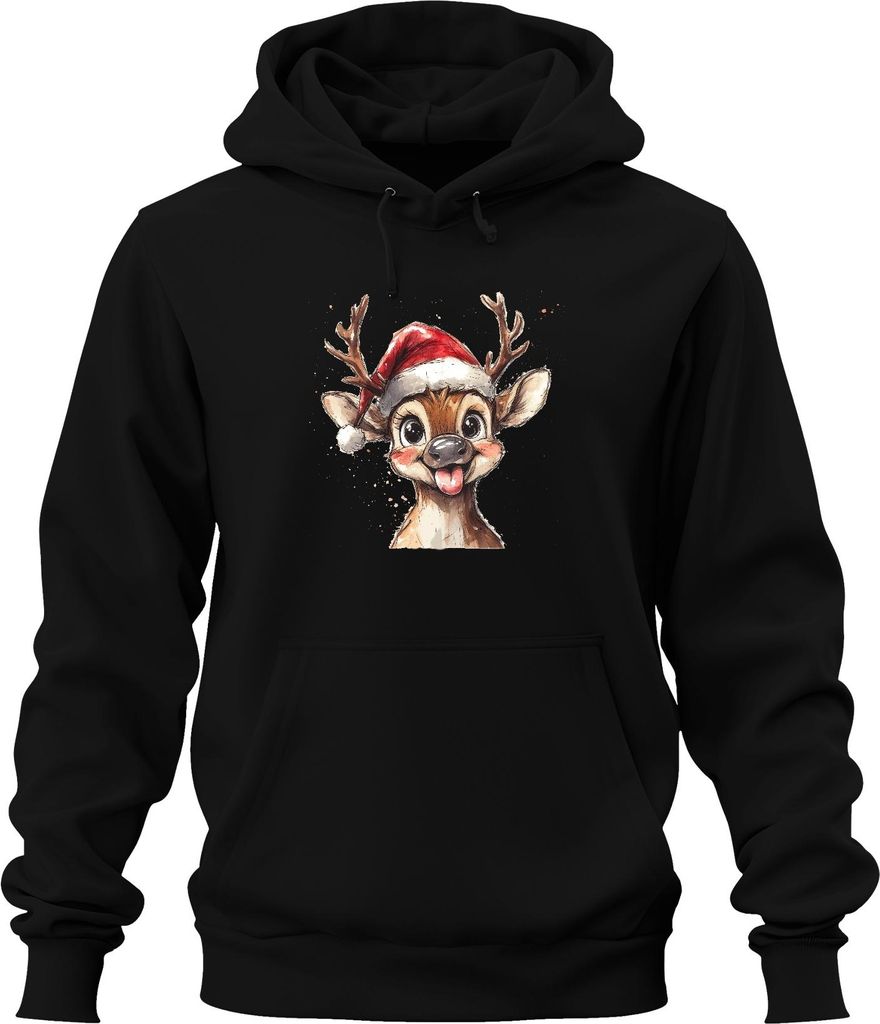 Weihnachtsrentier Lustig Zunge Niedlich Kinder Geschenk Cartoon Uni Hoodie Kapuzenpullover, Schwarz, XXL