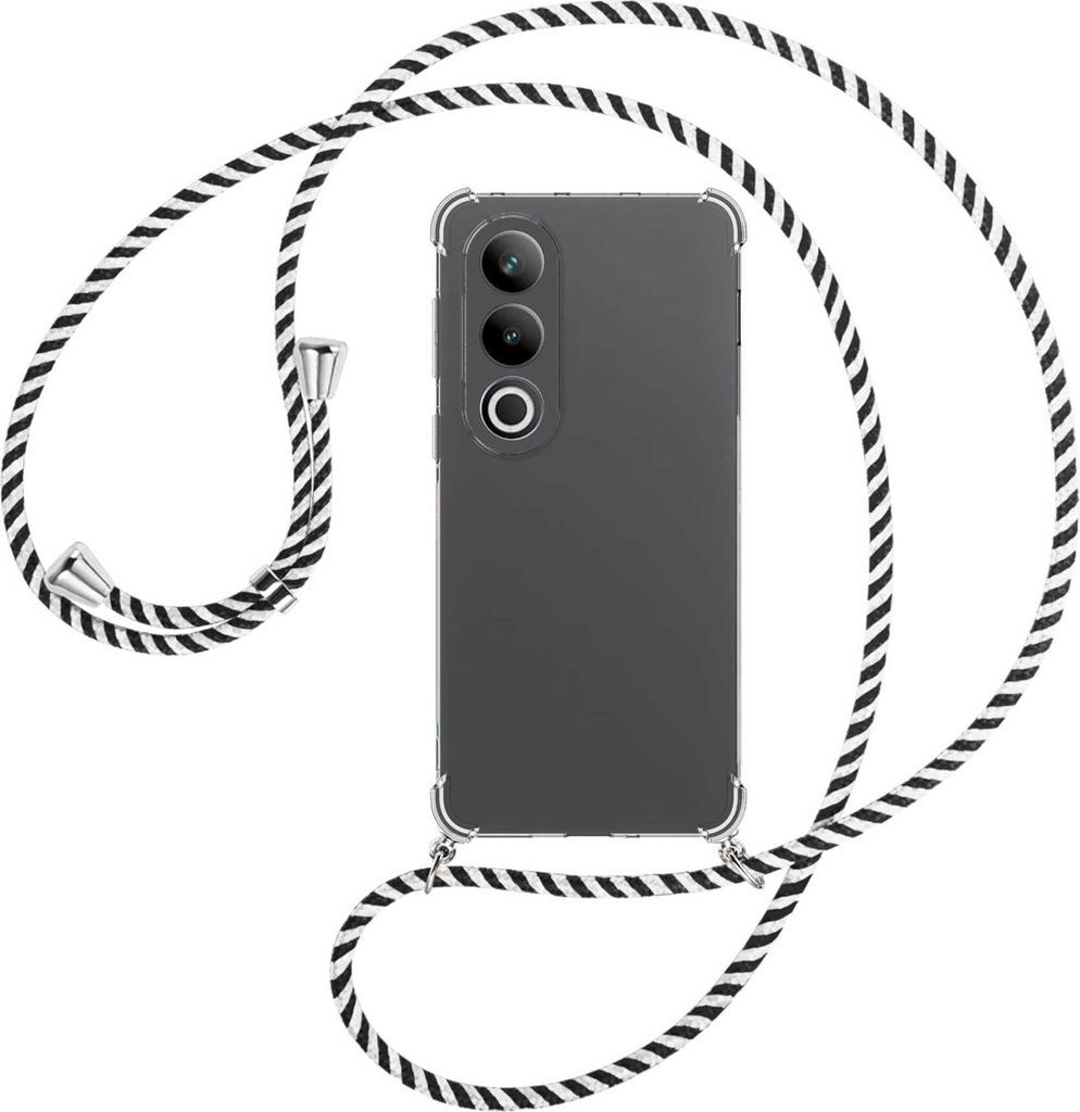 Handykette Backcover-Schutzhülle mit Band (Metall silberfarben) für OnePlus Ace 3V 5G - schwarz/weiß gestreift