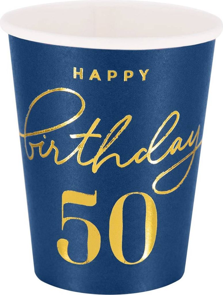 Happy Birthday 50 Becher, Marineblau 220ml 6 Stk.