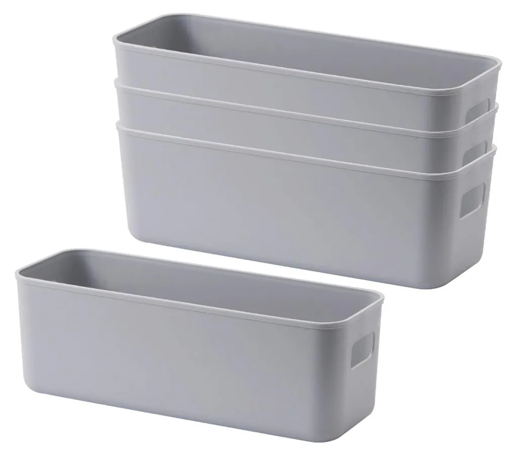 Boîtes de rangement avec poignées ergonomiques, lot de 4 bacs robustes