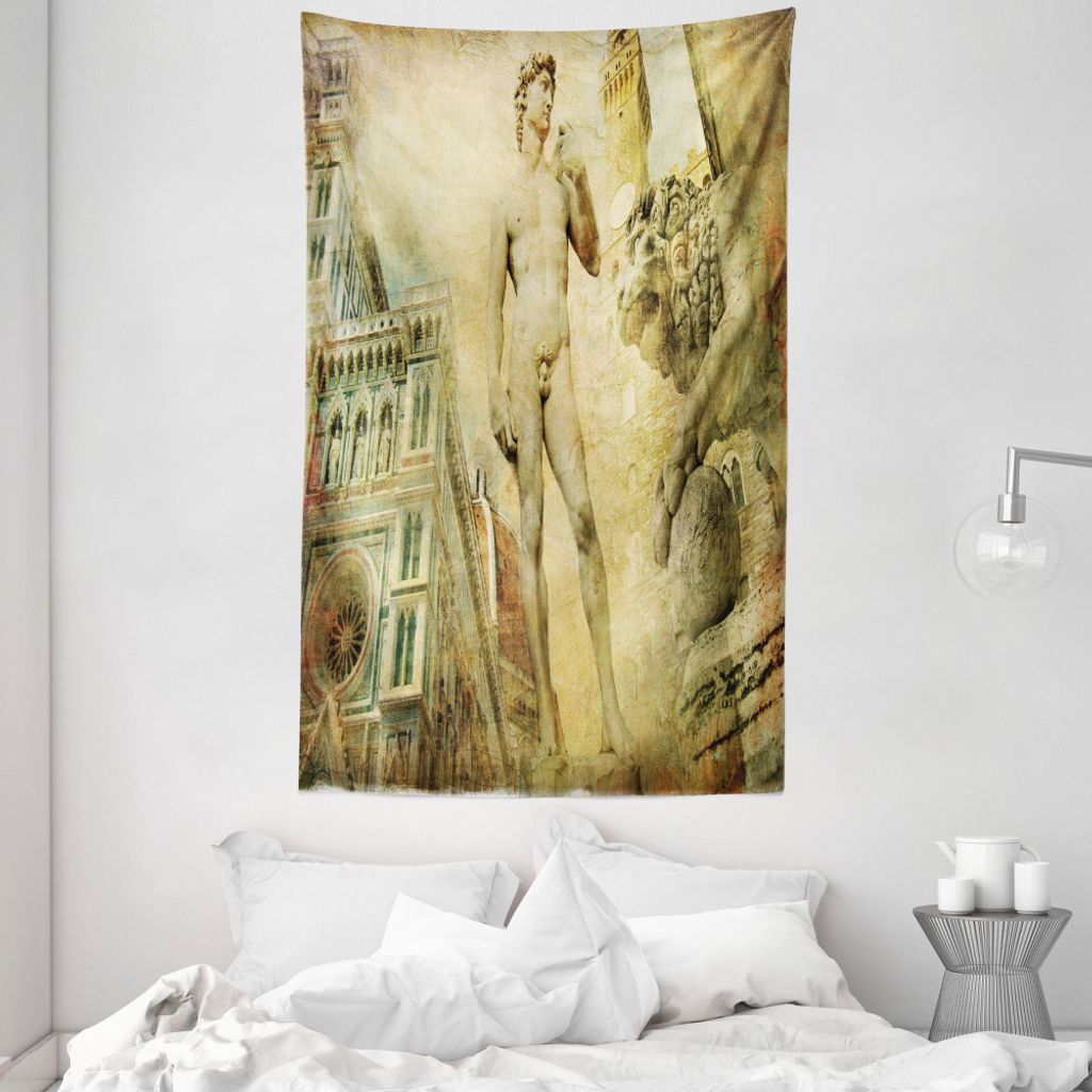 ABAKUHAUS Italien Wandteppich und Tagesdecke, Florenz Collage aus Weiches Mikrofaser Stoff Waschbar ohne Verblassen Digitaldruck, 140 x 230 cm, Bla...