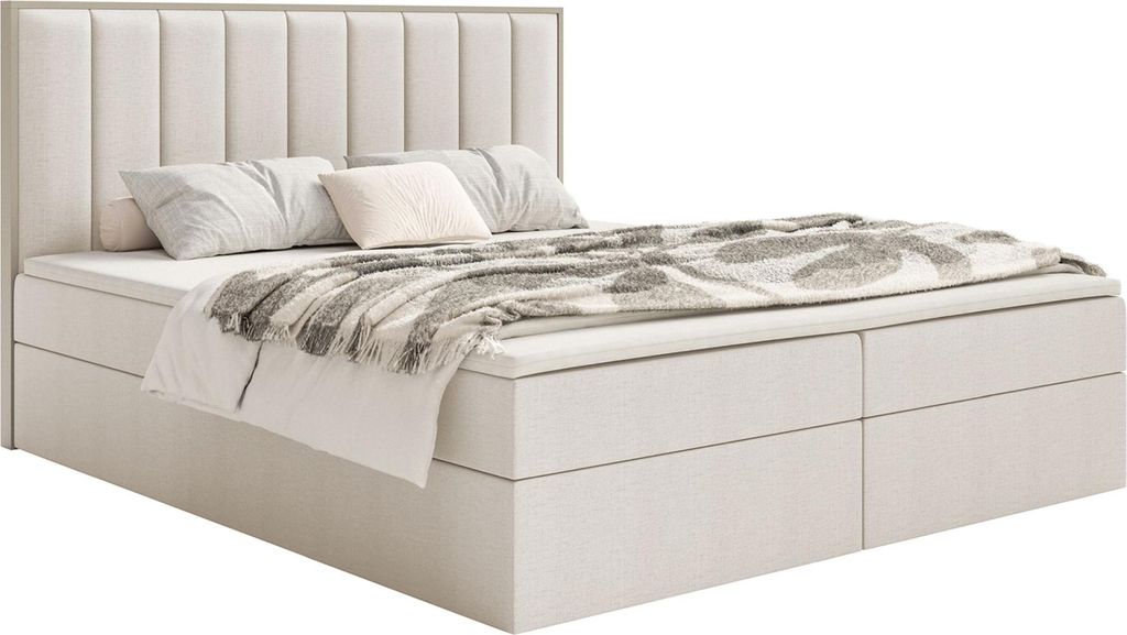 Selsey Togents – Boxspringbett 180x200 mit Stauraum und Topper, hydrophobe Chenille, hellbeige