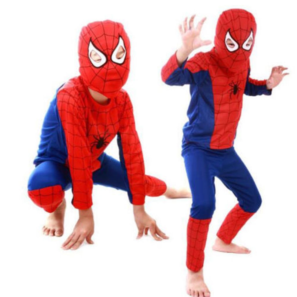 Spiderman Kinder Erwachsene Jumpsuit Maske Set Cosplay Kostüm Fasching Karneval 