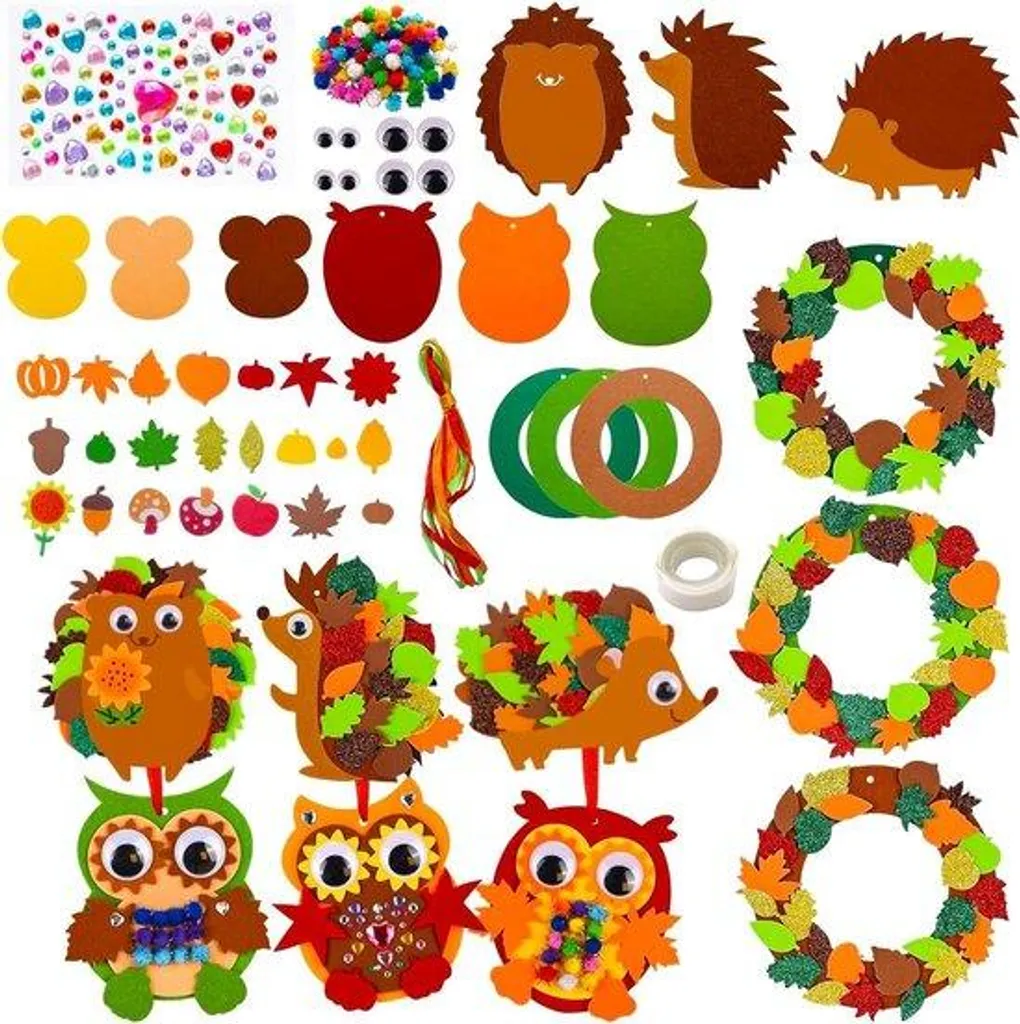 Bricolage enfant sans colle : kit chouettes feutrine d'automne DIY