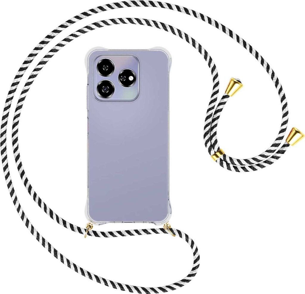 Handykette Backcover-Schutzhülle mit Band (Metall goldfarben) für ZTE Axon 60 4G/Blade V60 4G - schwarz/weiß gestreift