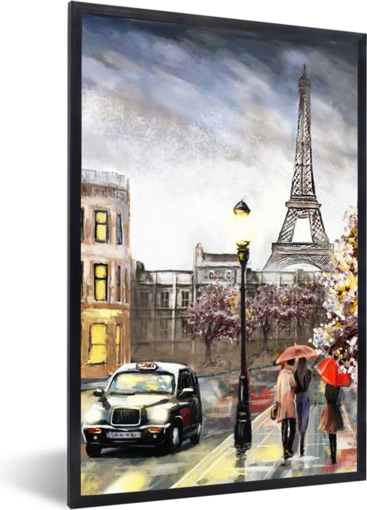 MuchoWow Gerahmtes Poster Gemälde - Paris - Frankreich - Öl 20x30 cm - Poster mit Schwarzem Bilderrahmen Wandposter Rahmen Foto Bilder - Drucke...