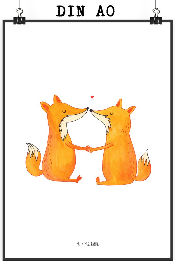 Mr. & Mrs. Panda Bild Füchse Liebe DIN A0 - Weiß - Geschenk, wanddeko, Fuchs, Wanddekoration, drucke, Ehe, Kunstdruck, Freundin, Wandbild