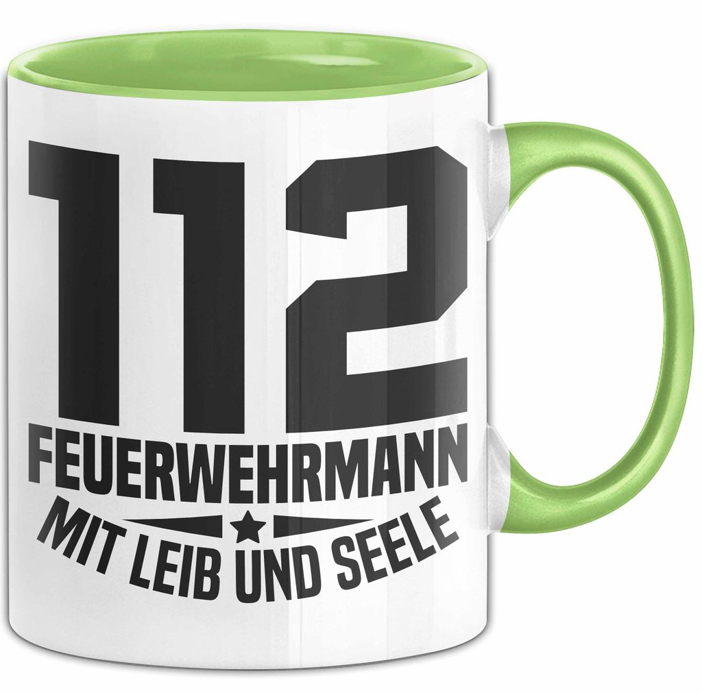Feuerwehr Tasse Geschenk 112 Feuerwehrmann Mit Leib Und Seele Becher (Grün)