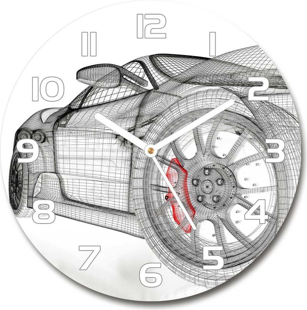 Wanduhr aus Glas 30fi Glasbild Glasuhr Gehärtetes Glas - weisse-zeiger - Car grid
