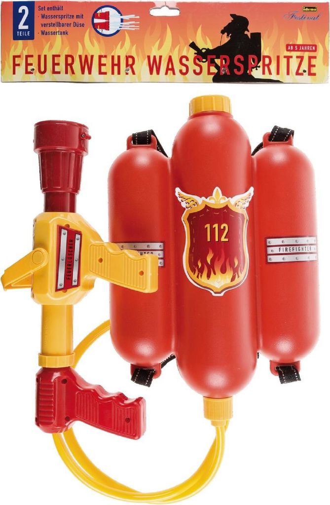 Idena Lance à Eau Pompiers Enfant - Réservoir 2,2 L, Buse Réglable, Bandoulière - Pistolet à Eau Géant Pour Bataille D'Eau