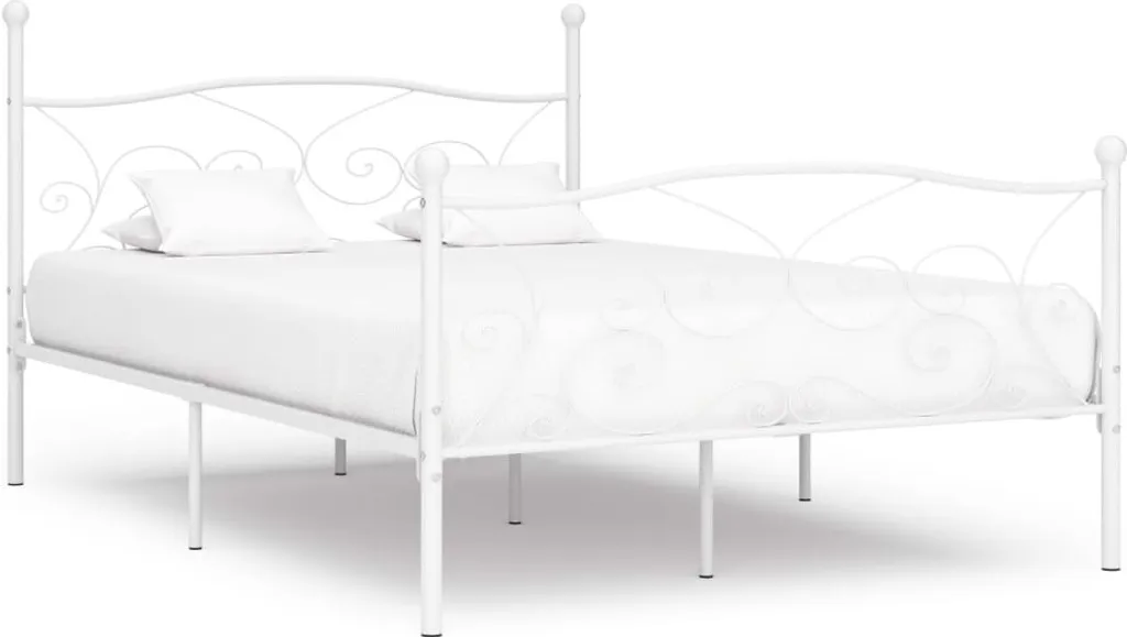 Lit double 160 x 200 cm en métal blanc avec sommier à lattes pour adulte