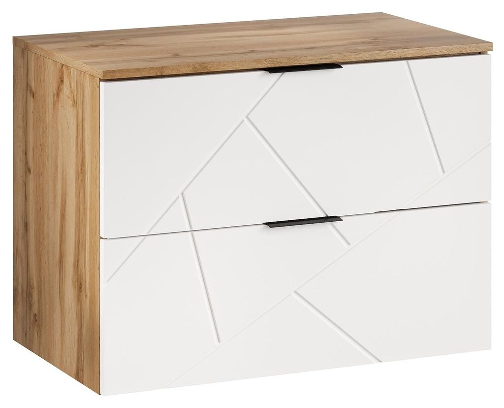 Badplaats Waschbeckenunterschrank Manello 80 x 46 x 58 cm – Eiche mit Matt Weiß – Hängender Waschtischunterschrank mit 2 Schubladen