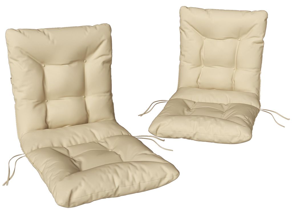 Outdoor-Sitzkissen mit Rückenlehne und Bändern, wasserabweisende Polster für drinnen und draußen, Beige