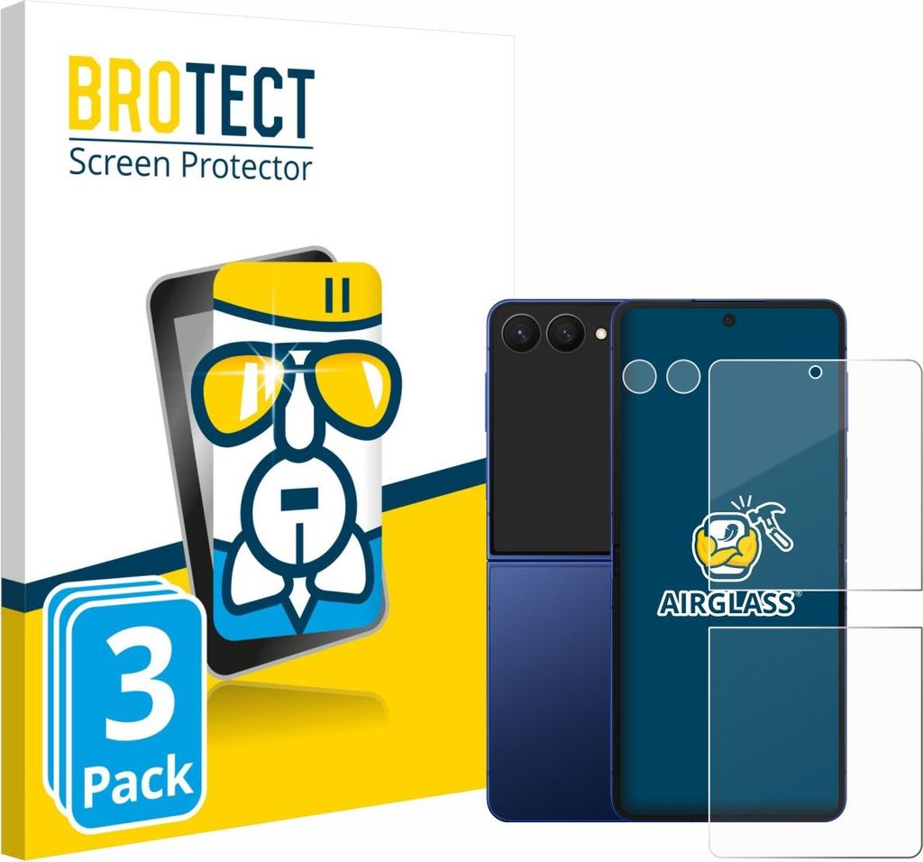 3x BROTECT Schutzglas für Samsung Galaxy Z Flip 7 (Display+Kamera) Schutzfolie Panzer Folie Glas Display Schutz klar
