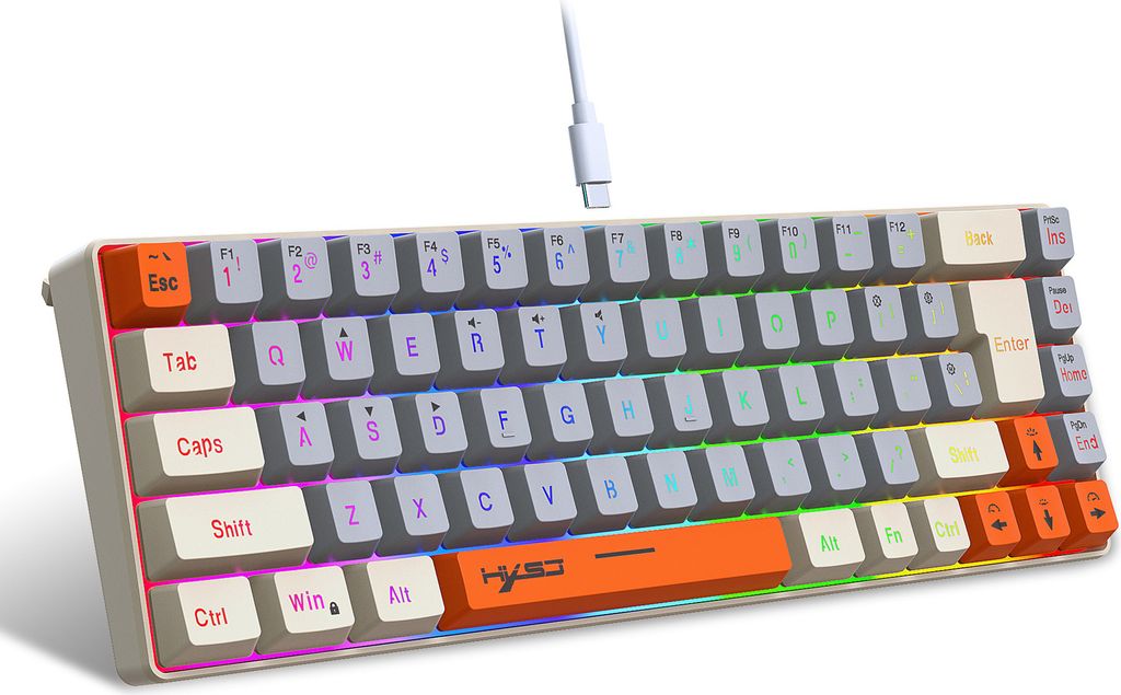 Membrantastatur PC-Gaming-Tastatur, kabelgebundene Tastatur, 68 Tasten, kompakte, farbenfrohe Hintergrundbeleuchtung, Tastenzeile, Typ C auf USB-Ka...