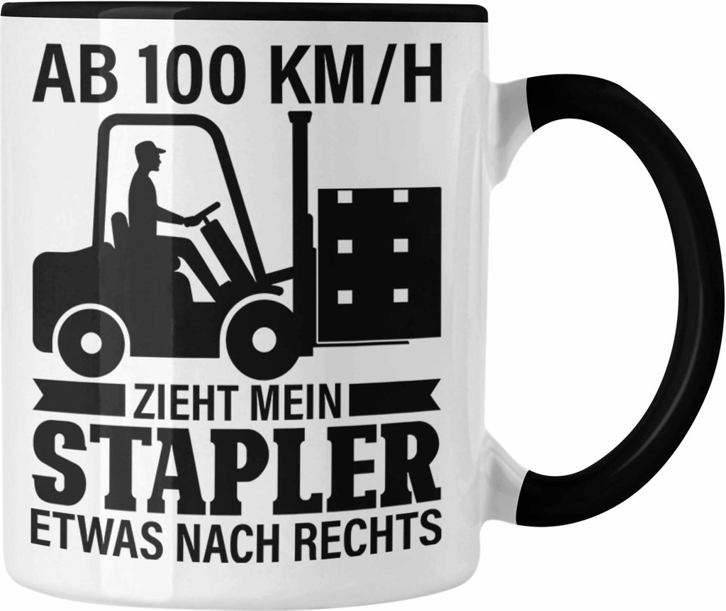 Trendation - Gabelstapler Lagerist Geschenk Tasse Staplerfahrer Spruch Fachlagerist Geschenkidee (Schwarz)