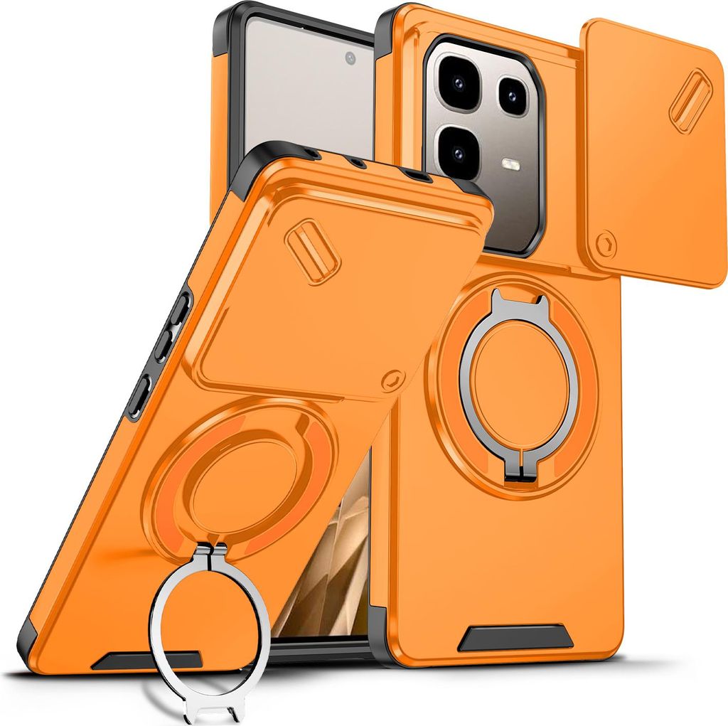 Handyhülle für Infinix Note 50 Pro 4G Dual-Layer Stoßfest Militär Hülle mit Dia Kameraschutz und Magnetisch Ring Ständer Orange